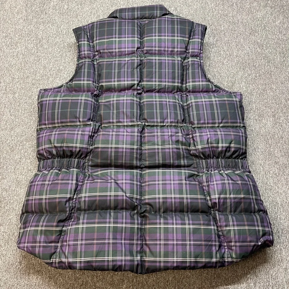 Eddie Bauer‎ Purple Plaid Goose Down Puffer Vest Womens Tall Large Quilted
